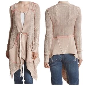 Free People All Washed Out Asymetrical Waterfall Cardigan Heathered Tan Orange
